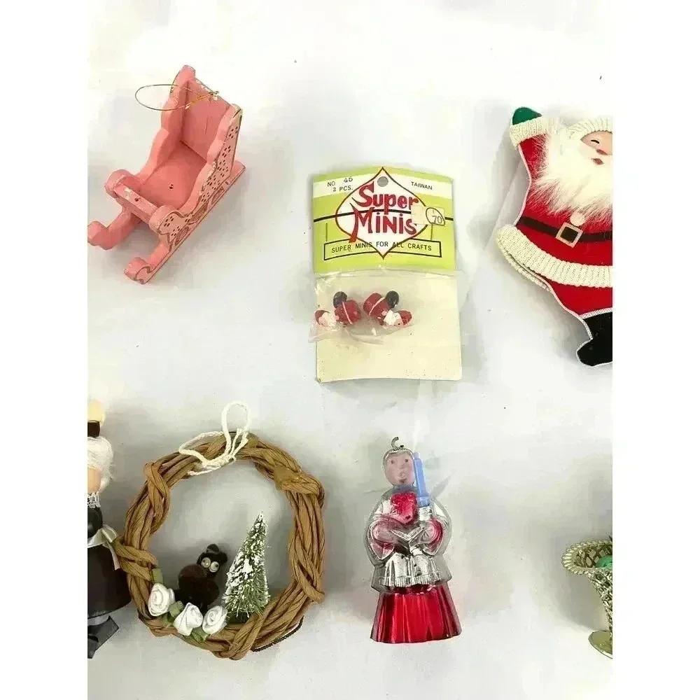 10x VTG Holiday Ornaments Christmas Santa Sleigh Wooden‎ Figures Collectibles